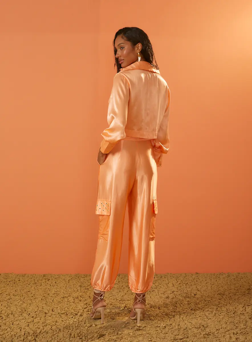 Calça Acetinada Pantacourt Laranja Mexerica Souisy