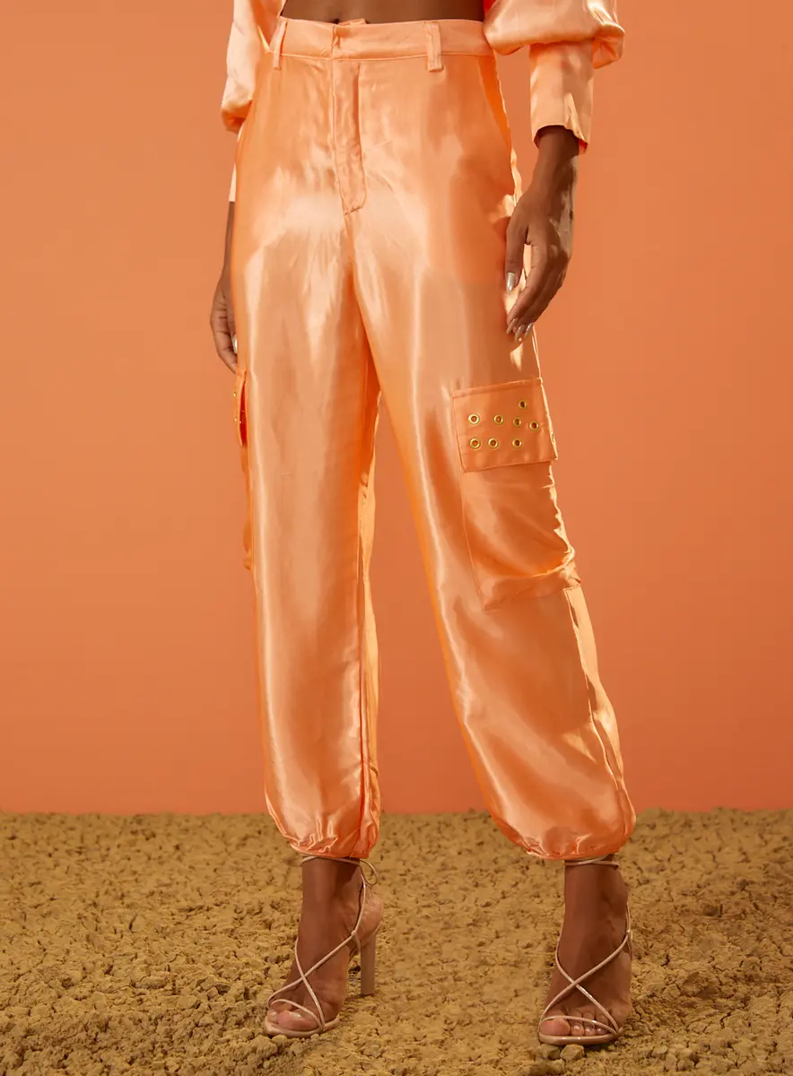 Calça Acetinada Pantacourt Laranja Mexerica Souisy