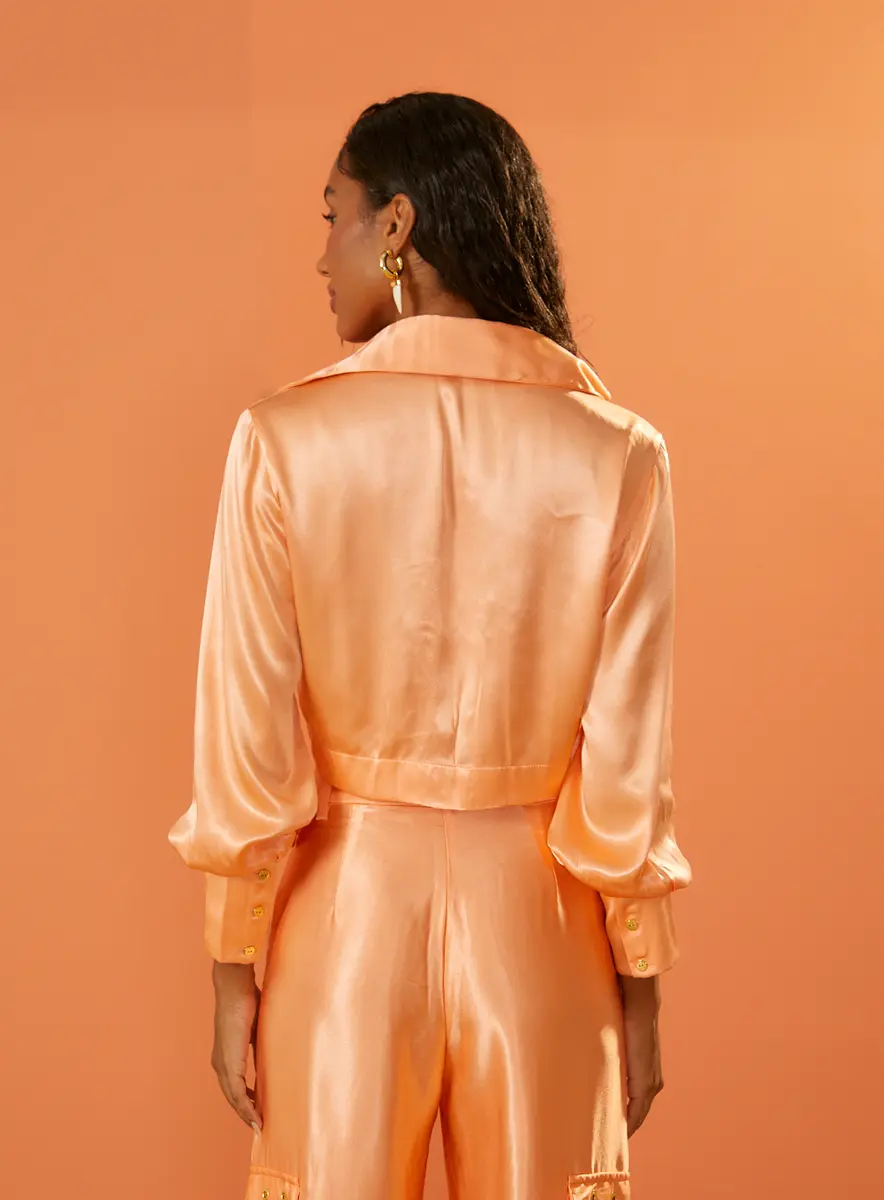 Blusa Cropped Acetinada Laranja Mexerica Souisy