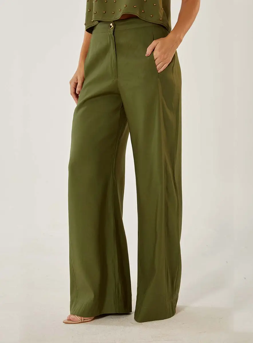 Calça Pantalona Em Linho Lilas Souisy