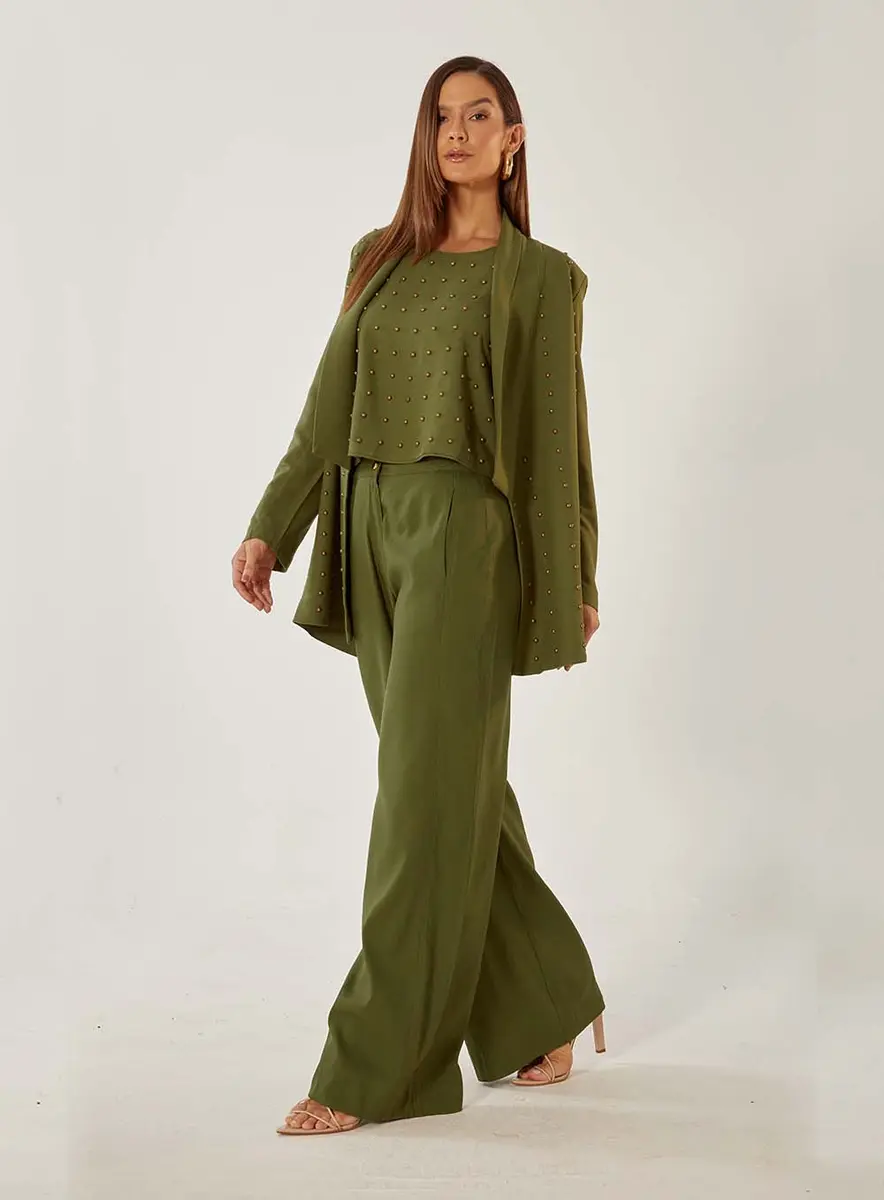 Calça Pantalona Em Linho Lilas Souisy