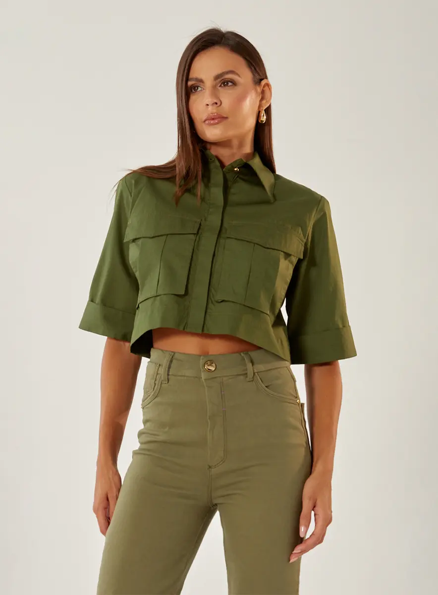 Camisa Alfaiataria Com Bolsos Verde Souisy