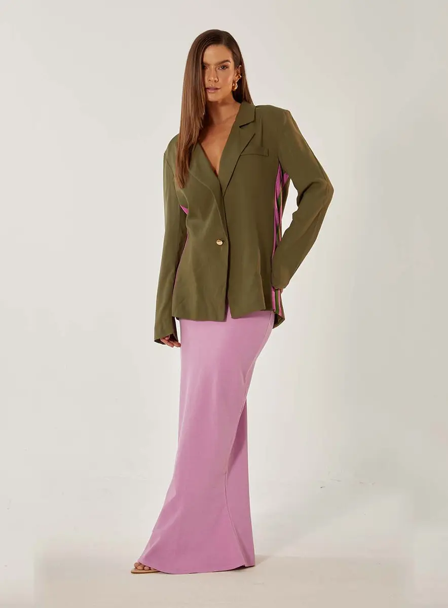 Blazer Alongado Com Faixa Lateral Verde Souisy
