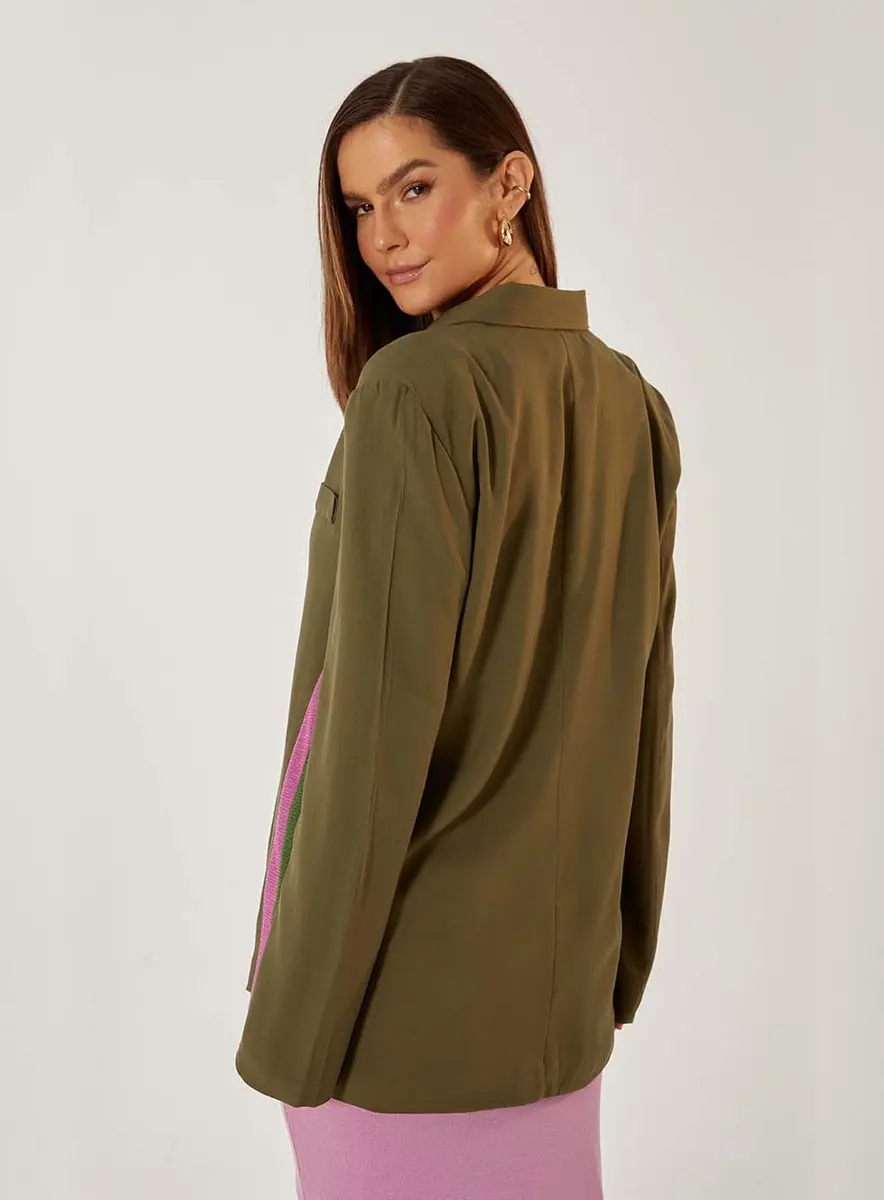 Blazer Alongado Com Faixa Lateral Verde Souisy