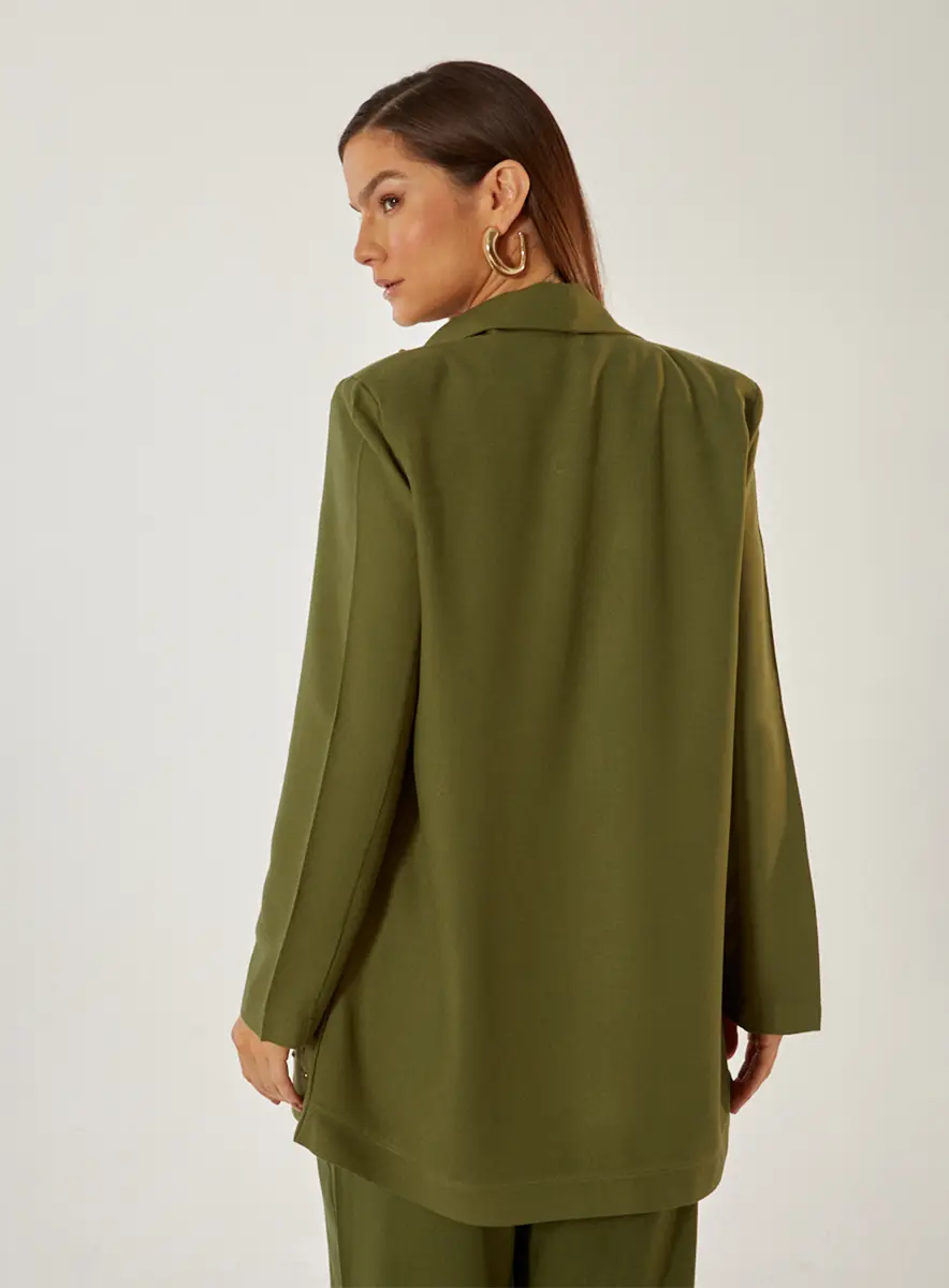 Blazer Alongado Com Bordado Manual Verde Souisy