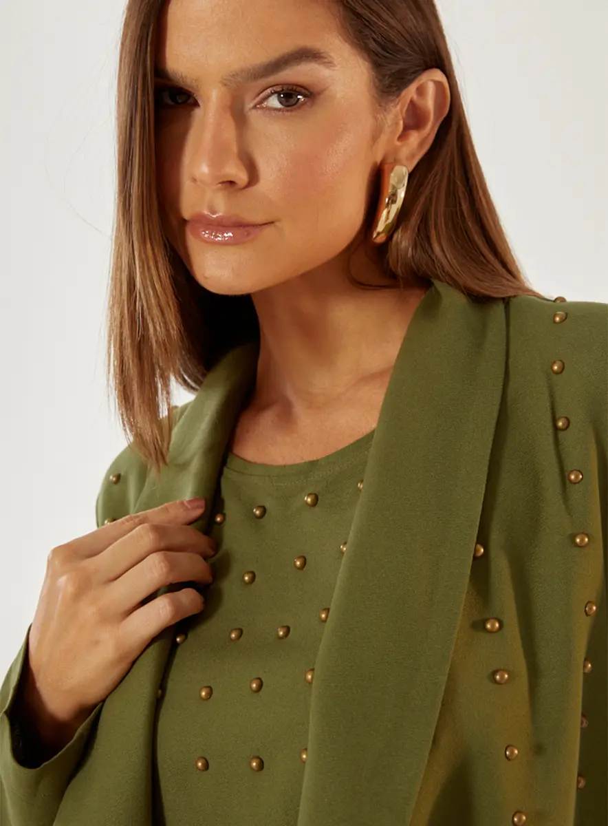 Blazer Alongado Com Bordado Manual Verde Souisy