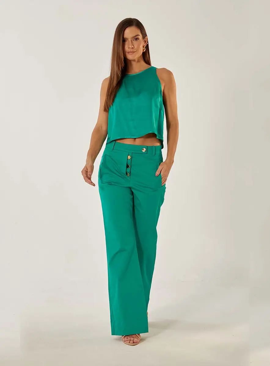 Calça Reta Alfaiataria Verde Souisy