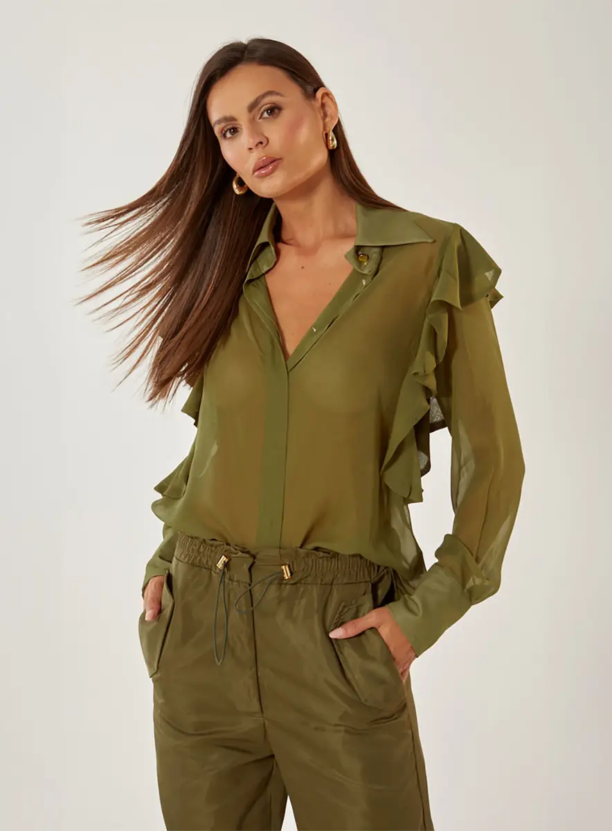 Camisa Basic Comfort Com Transparência Verde Souisy