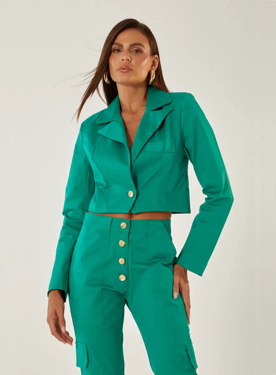 Blazer Curto Alfaiataria Bege Souisy