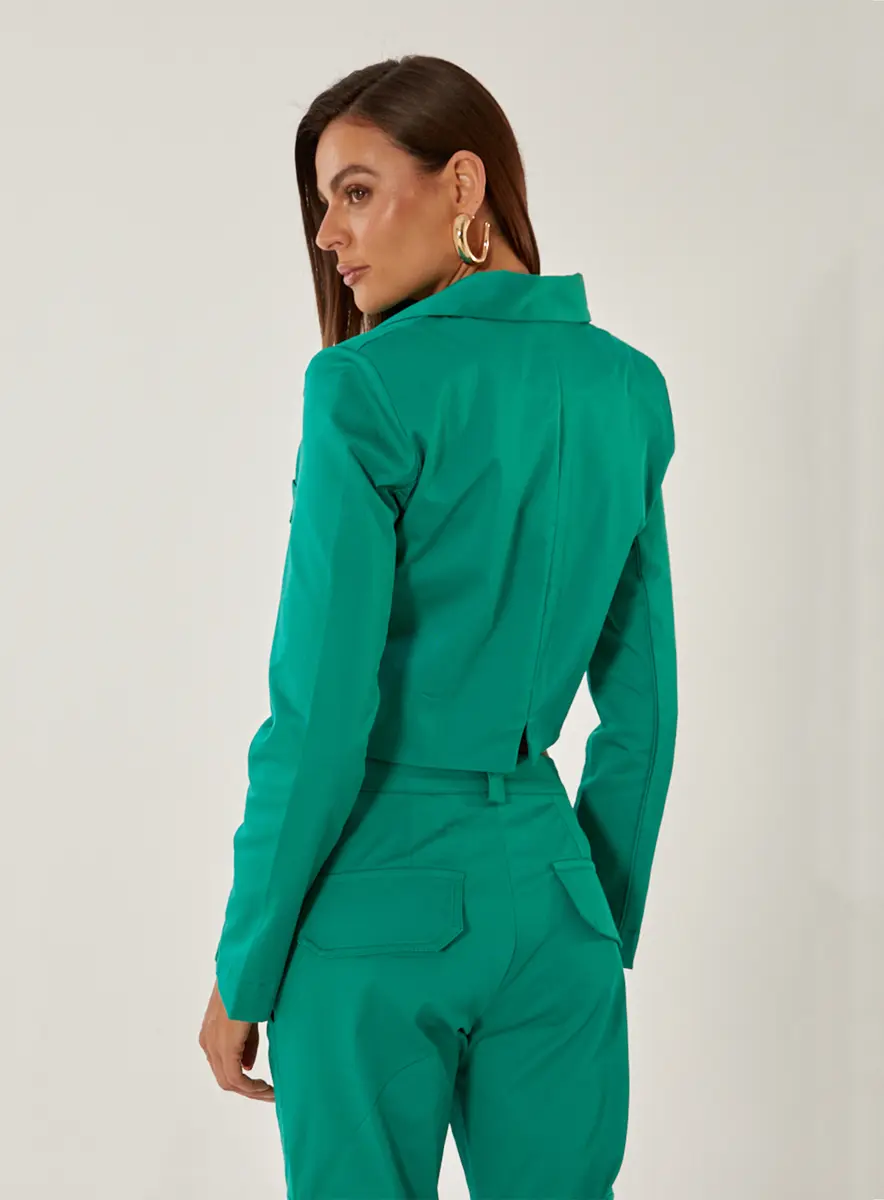 Blazer Curto Alfaiataria Bege Souisy