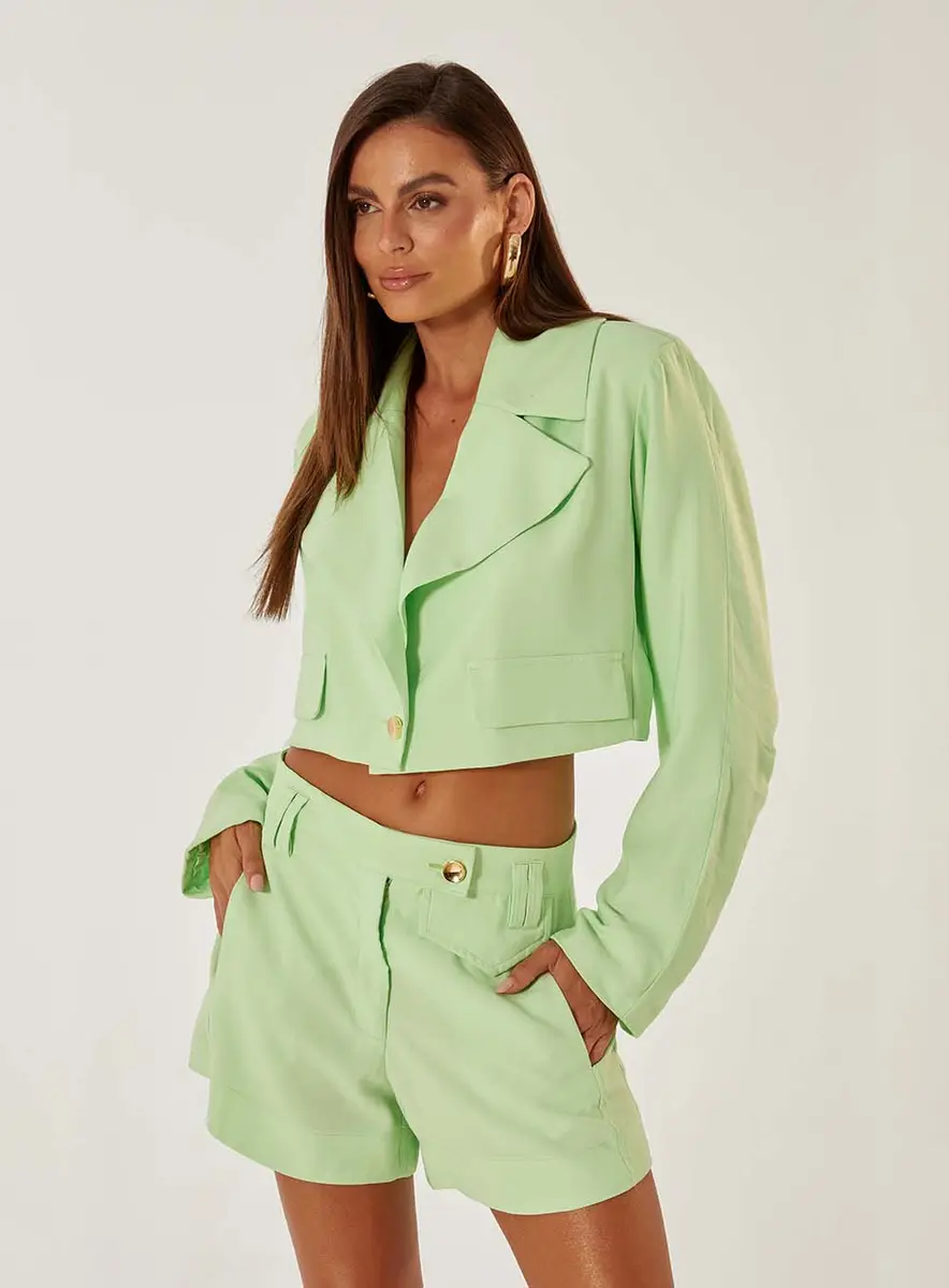 Blazer Cropped Alfaiataria Verde Souisy