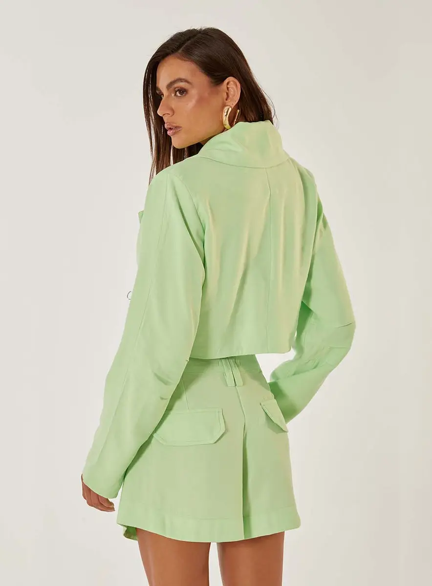 Blazer Cropped Alfaiataria Verde Souisy