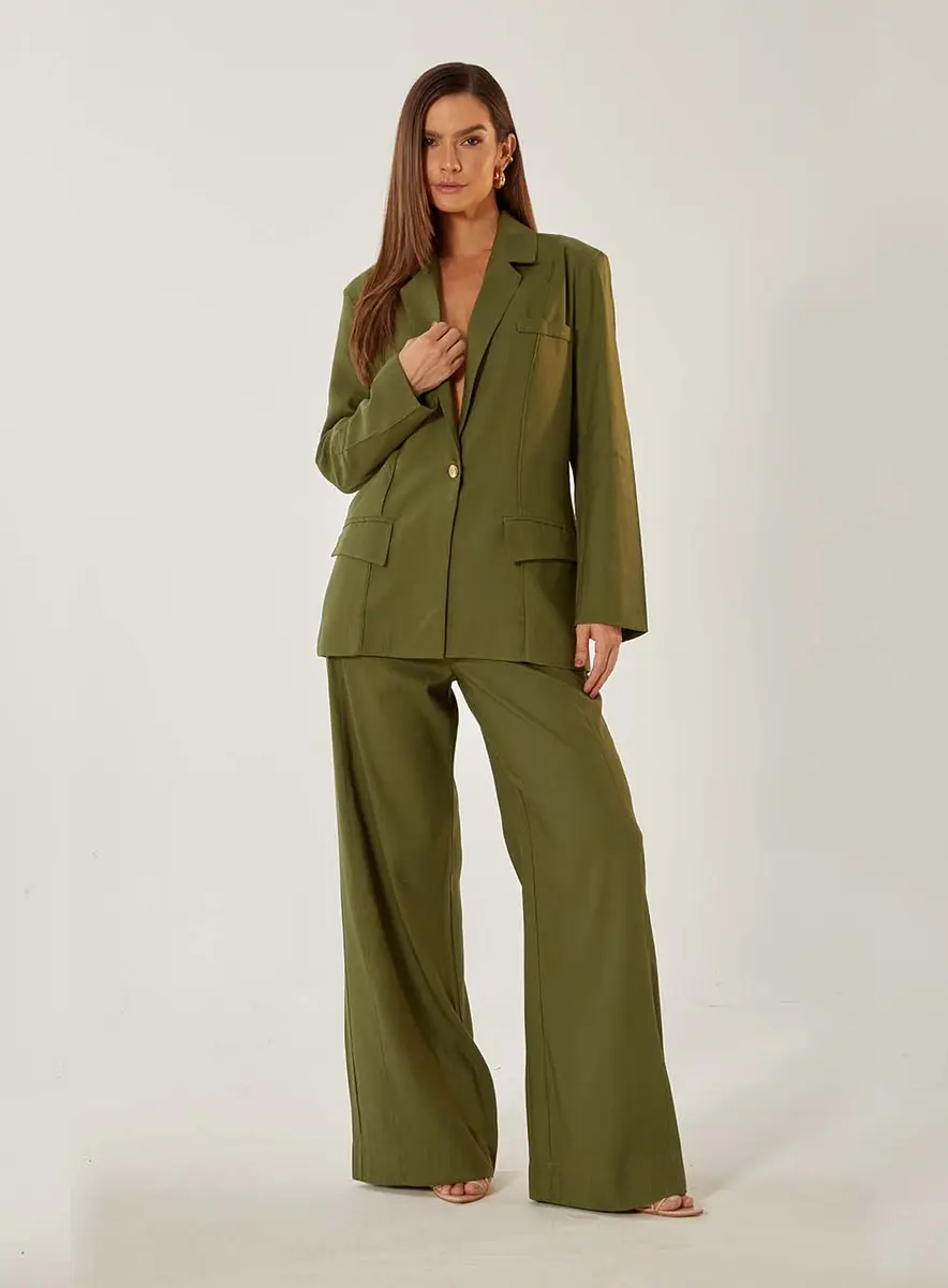 Blazer Alongado Alfaiataria Linho Verde Souisy