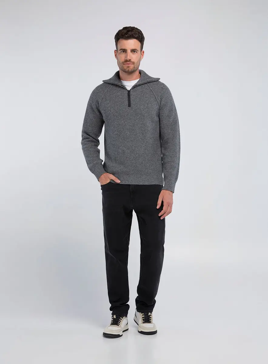 Suéter Masculino Canelado Gola Alta Marrom Espresso Lcecci