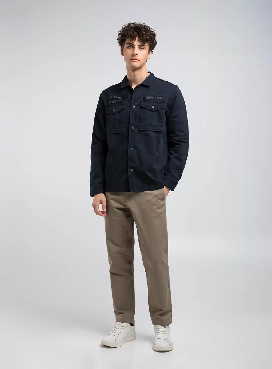 Camisa Masculina Utilitária Reta Azul Pangera Lcecci