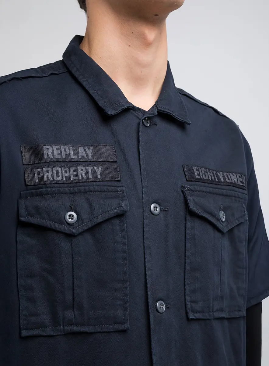 Camisa Masculina Utilitária Reta Azul Pangera Lcecci
