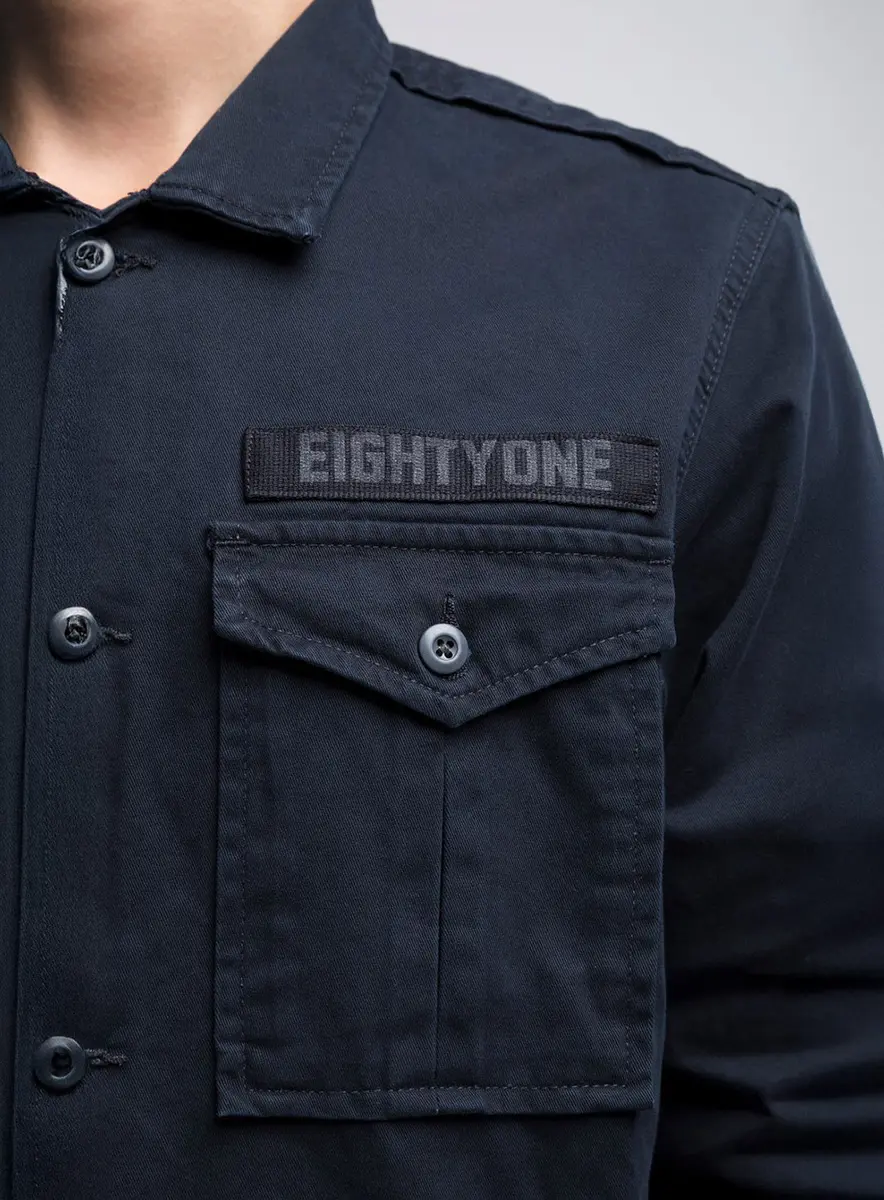 Camisa Masculina Utilitária Reta Azul Pangera Lcecci