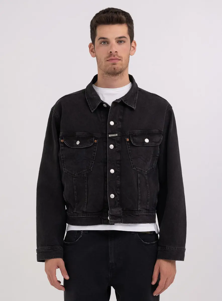Jaqueta Jeans Com Bolsos Índigo Preto Replay