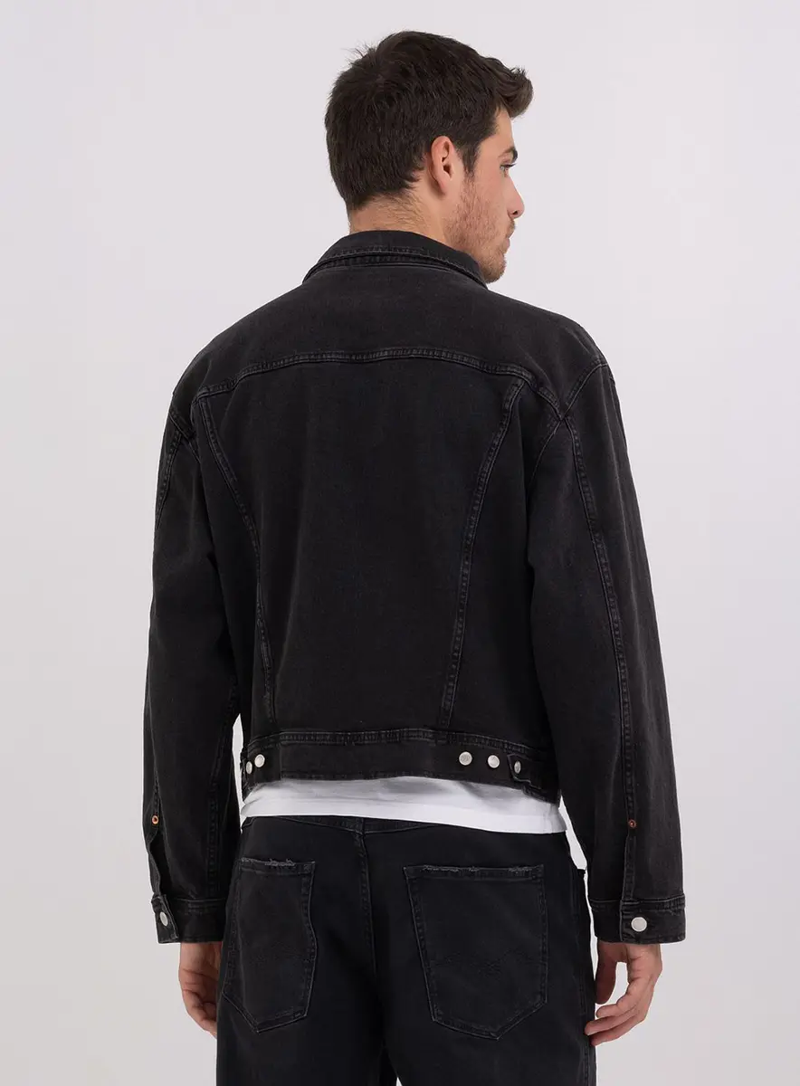 Jaqueta Jeans Com Bolsos Índigo Preto Replay