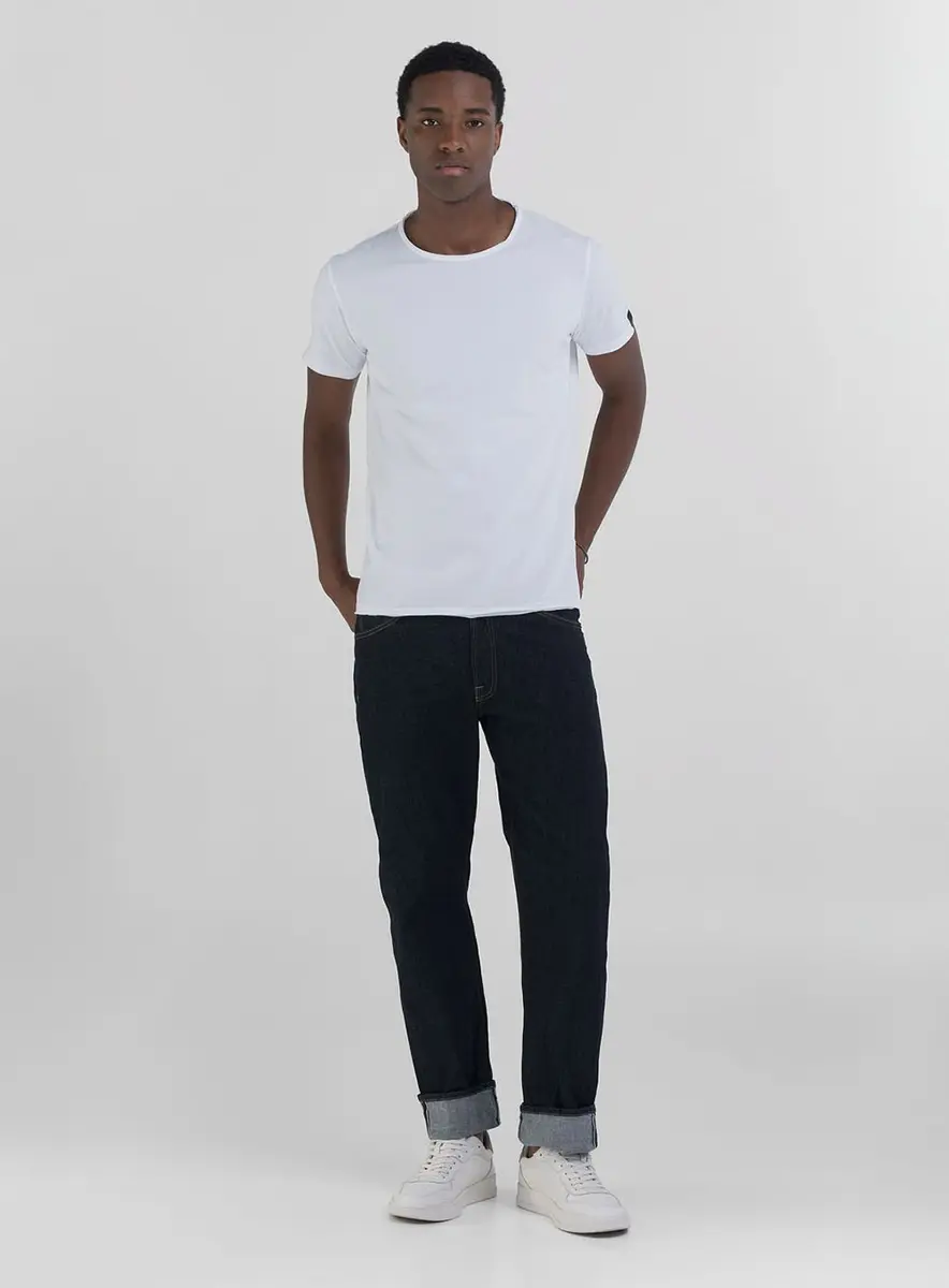 Camiseta Masculina Ajustada Gola Ampla Branco Replay