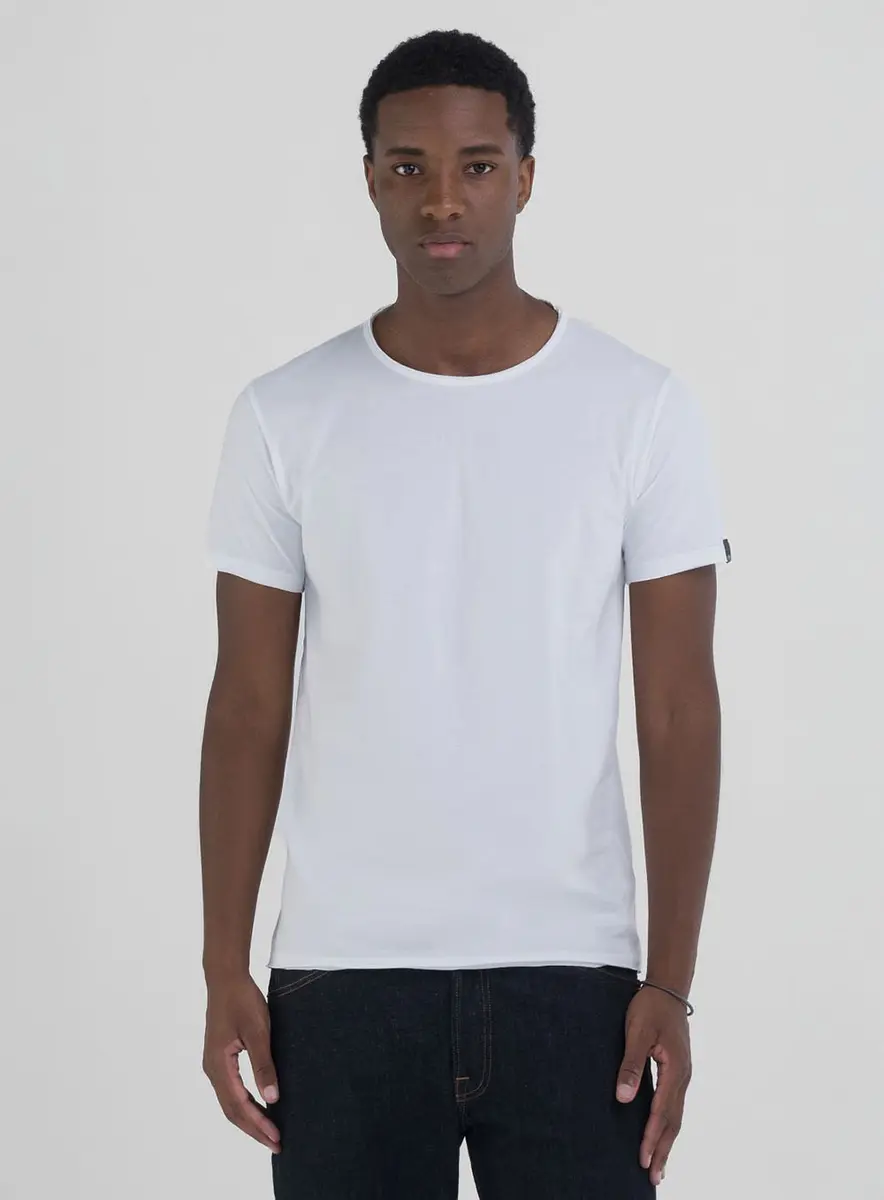 Camiseta Masculina Ajustada Gola Ampla Branco Replay