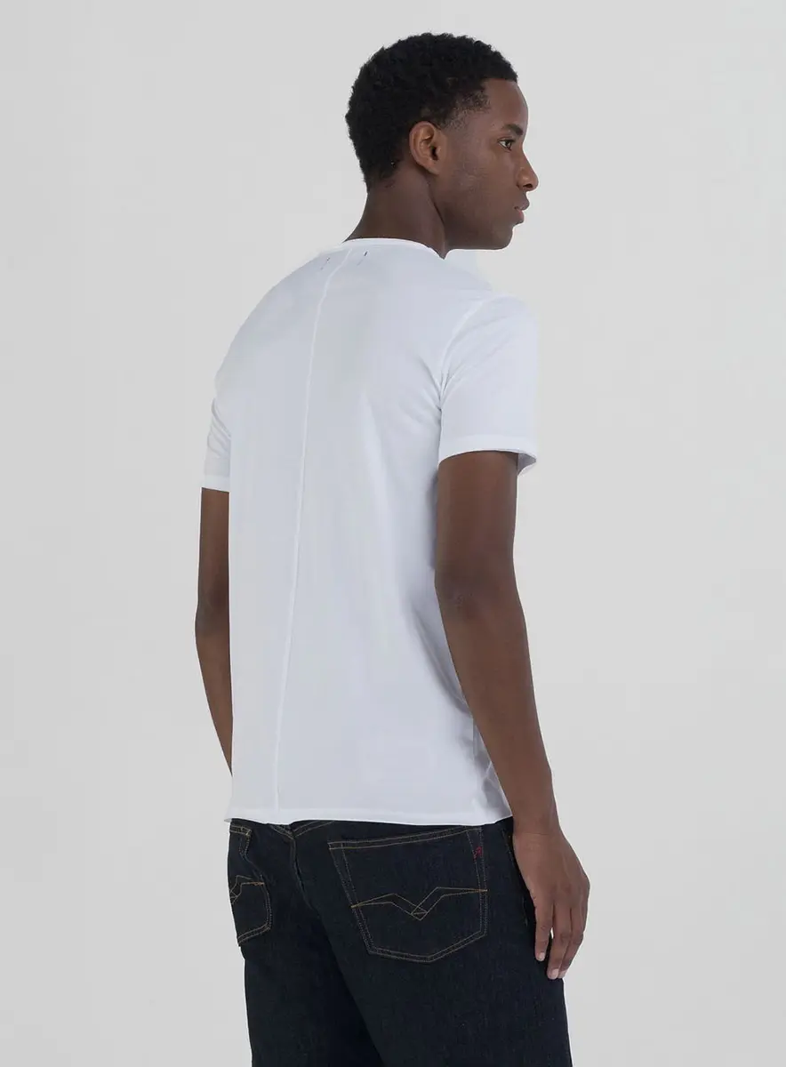 Camiseta Masculina Ajustada Gola Ampla Branco Lcecci