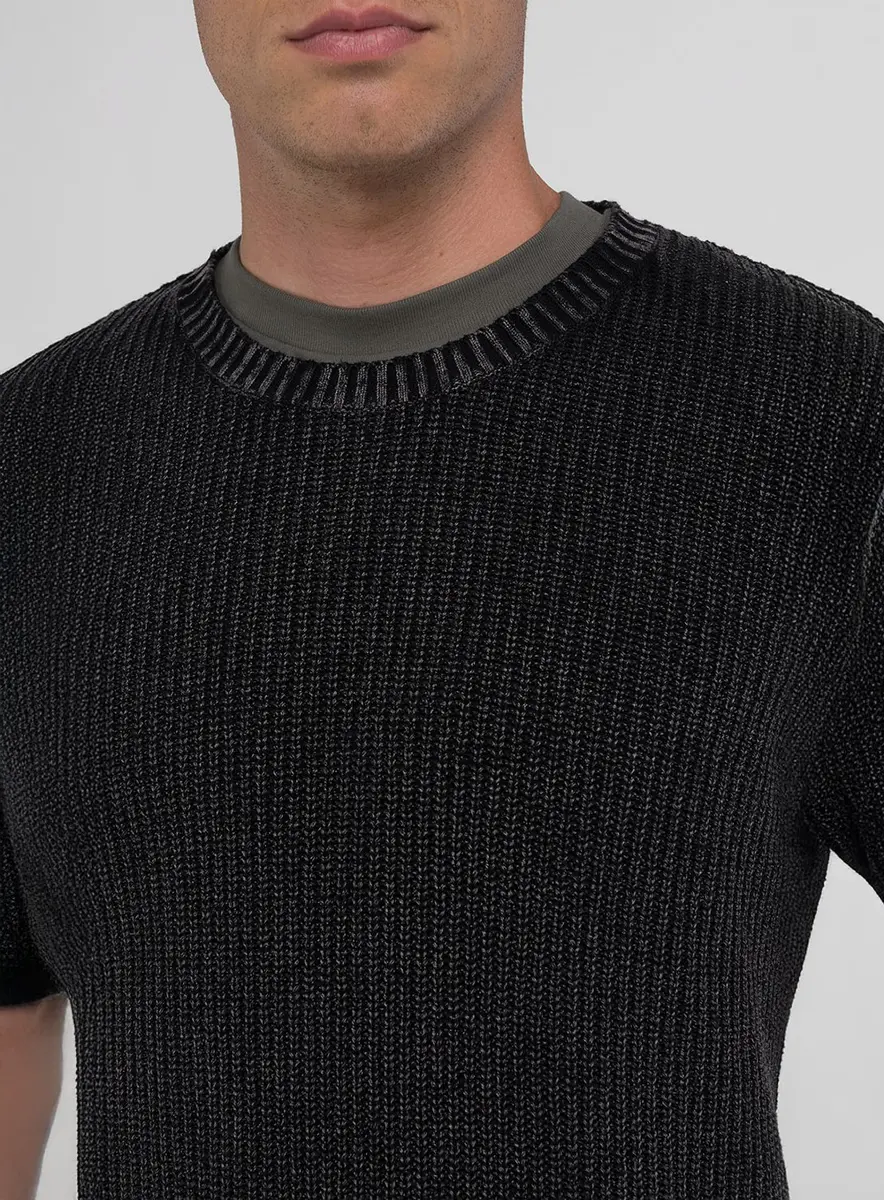 Suéter Masculino Canelado Efeito Stone Preto Lcecci
