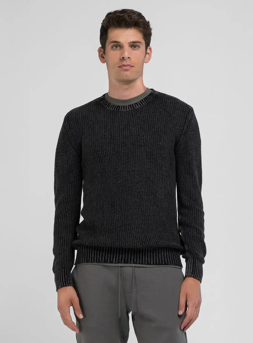 Suéter Masculino Canelado Efeito Stone Preto Lcecci