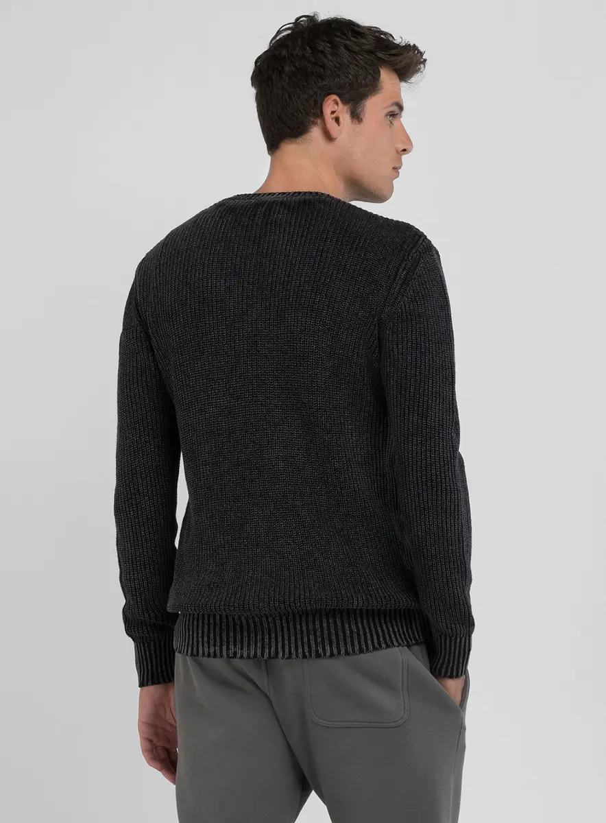 Suéter Masculino Canelado Efeito Stone Preto Lcecci