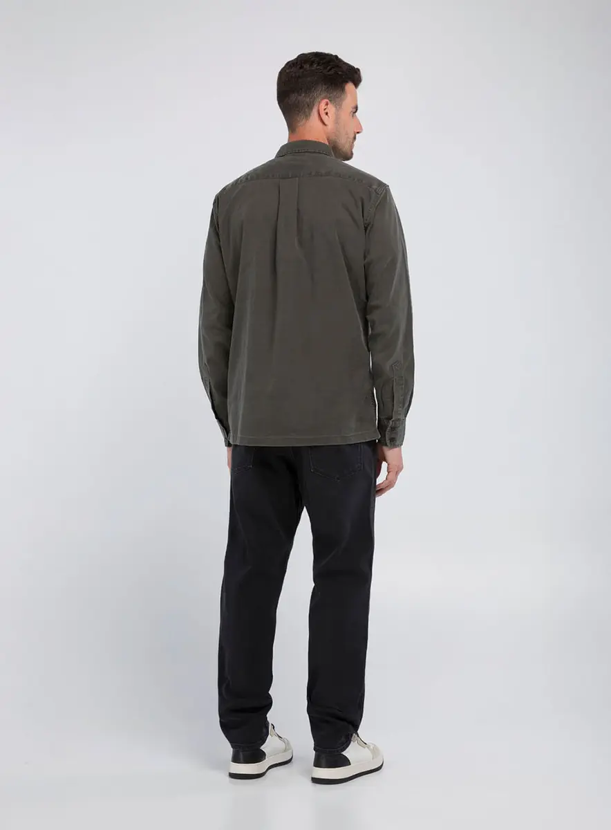 Camisa Manga Longa Reta E Bolsos Frontais Azul Lcecci
