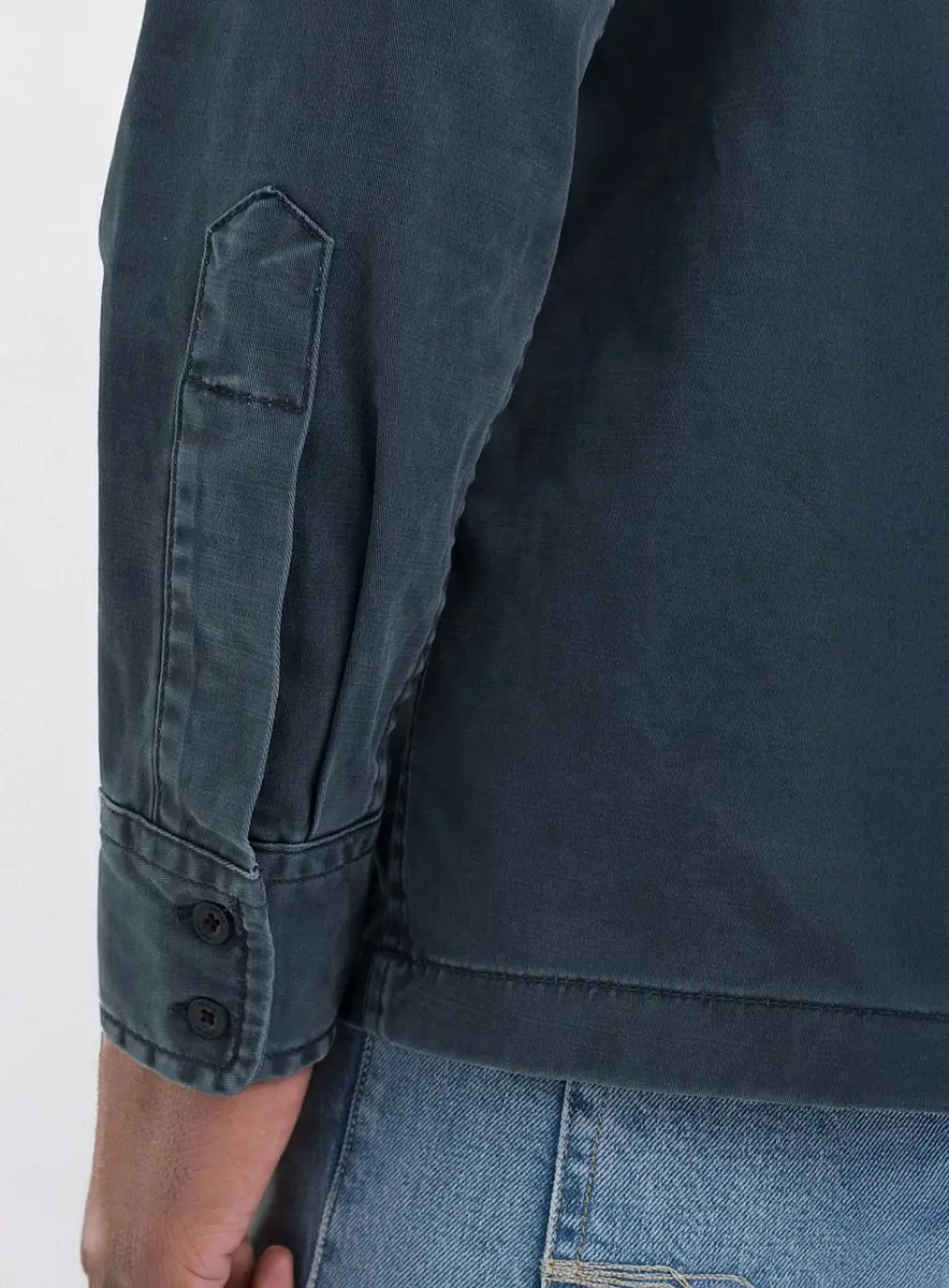 Camisa Manga Longa Reta E Bolsos Frontais Azul Lcecci