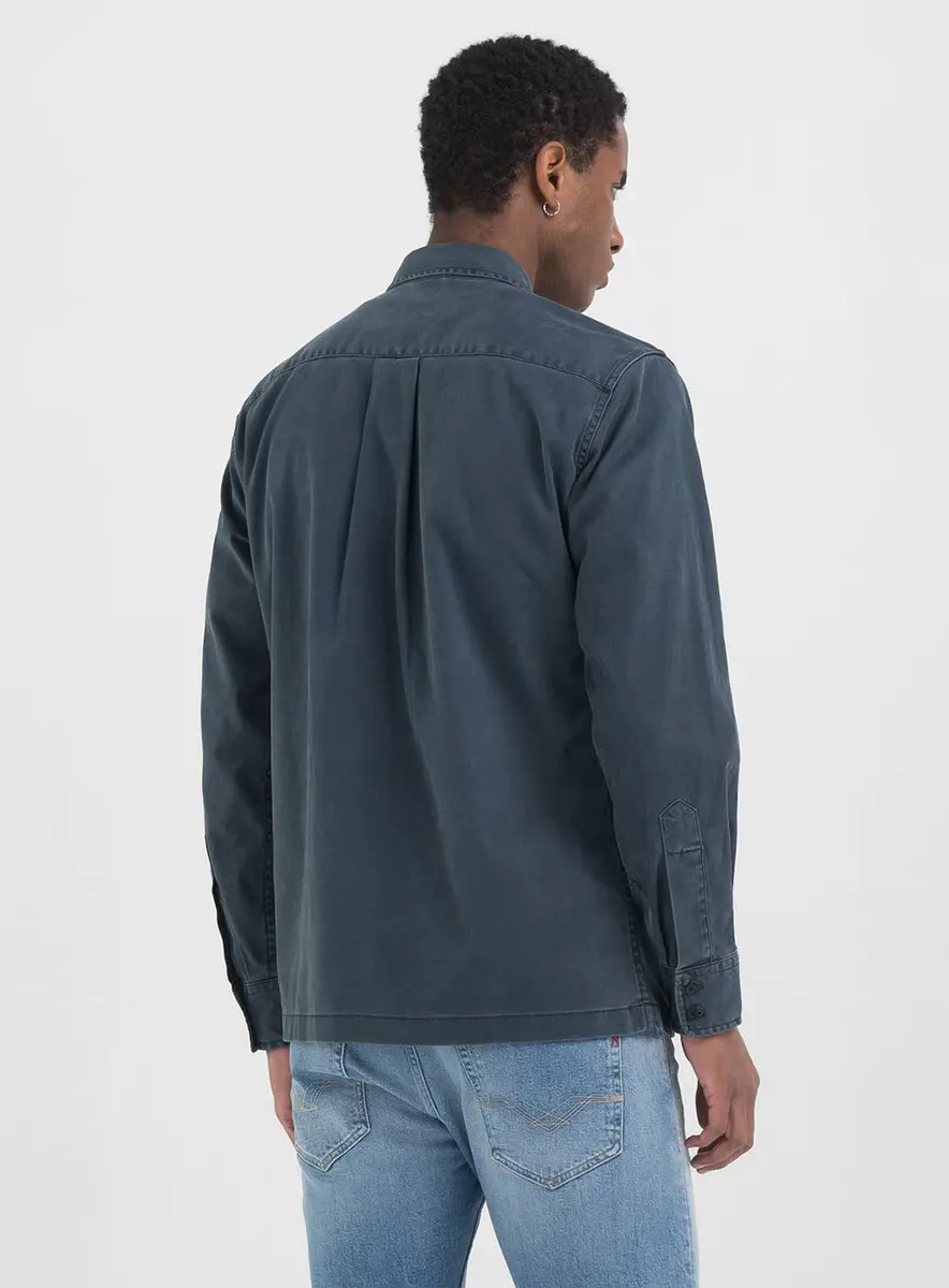 Camisa Manga Longa Reta E Bolsos Frontais Azul Lcecci