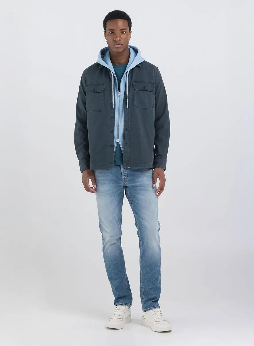 Camisa Manga Longa Reta E Bolsos Frontais Azul Lcecci
