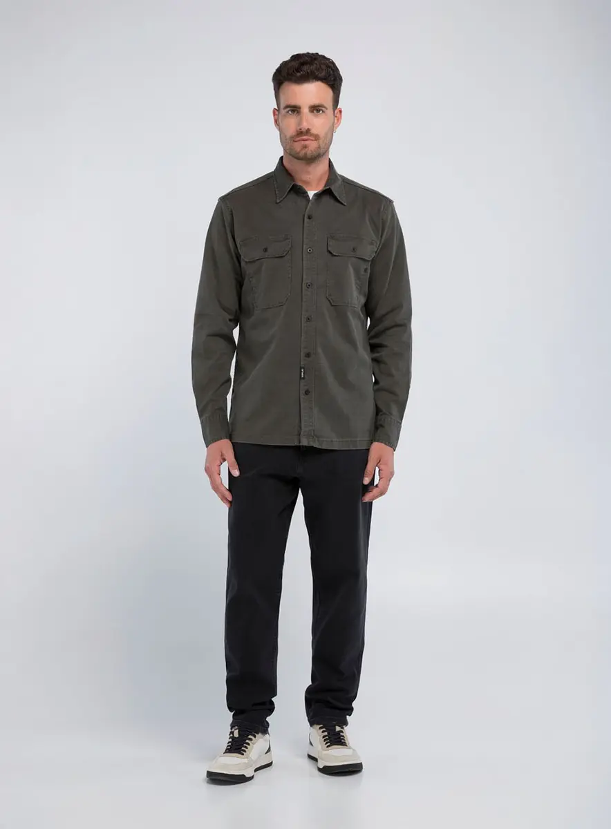 Camisa Manga Longa Reta E Bolsos Frontais Azul Lcecci