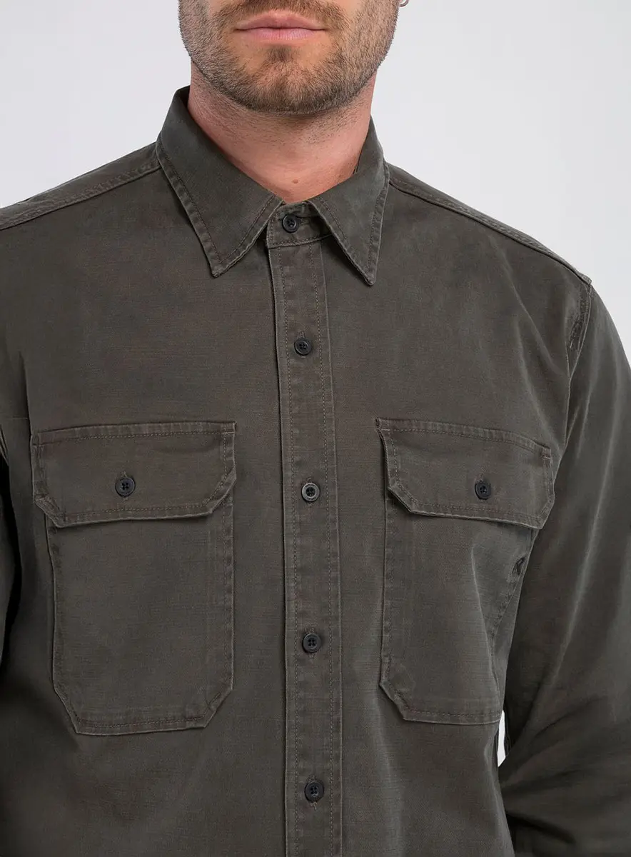 Camisa Manga Longa Reta E Bolsos Frontais Azul Lcecci