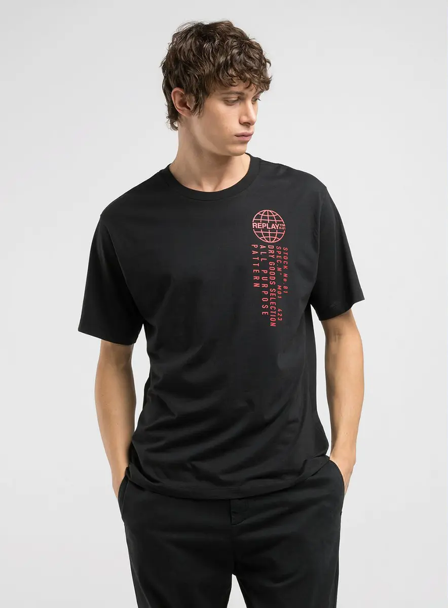 Camiseta Masculina Modelagem Solta Com Estampa Preto Lcecci