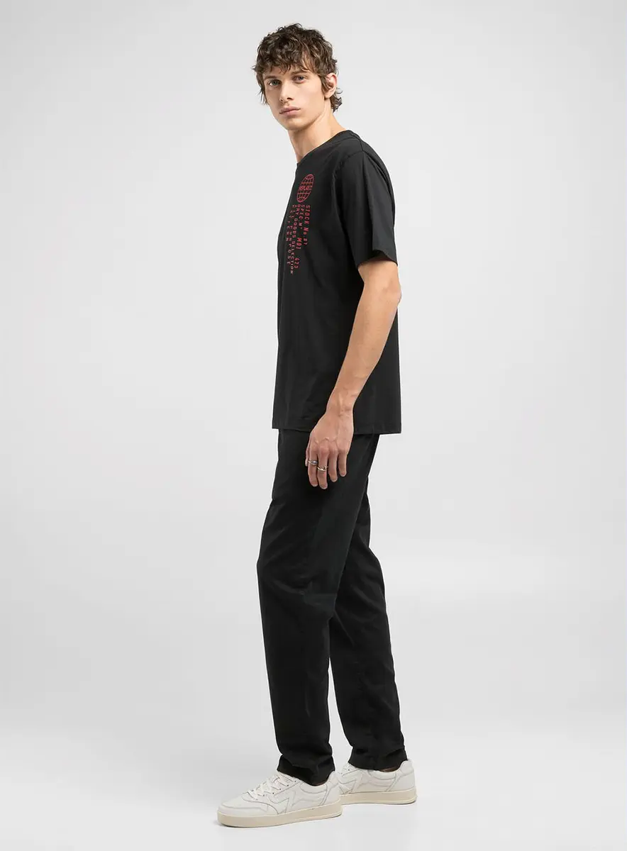 Camiseta Masculina Modelagem Solta Com Estampa Preto Lcecci