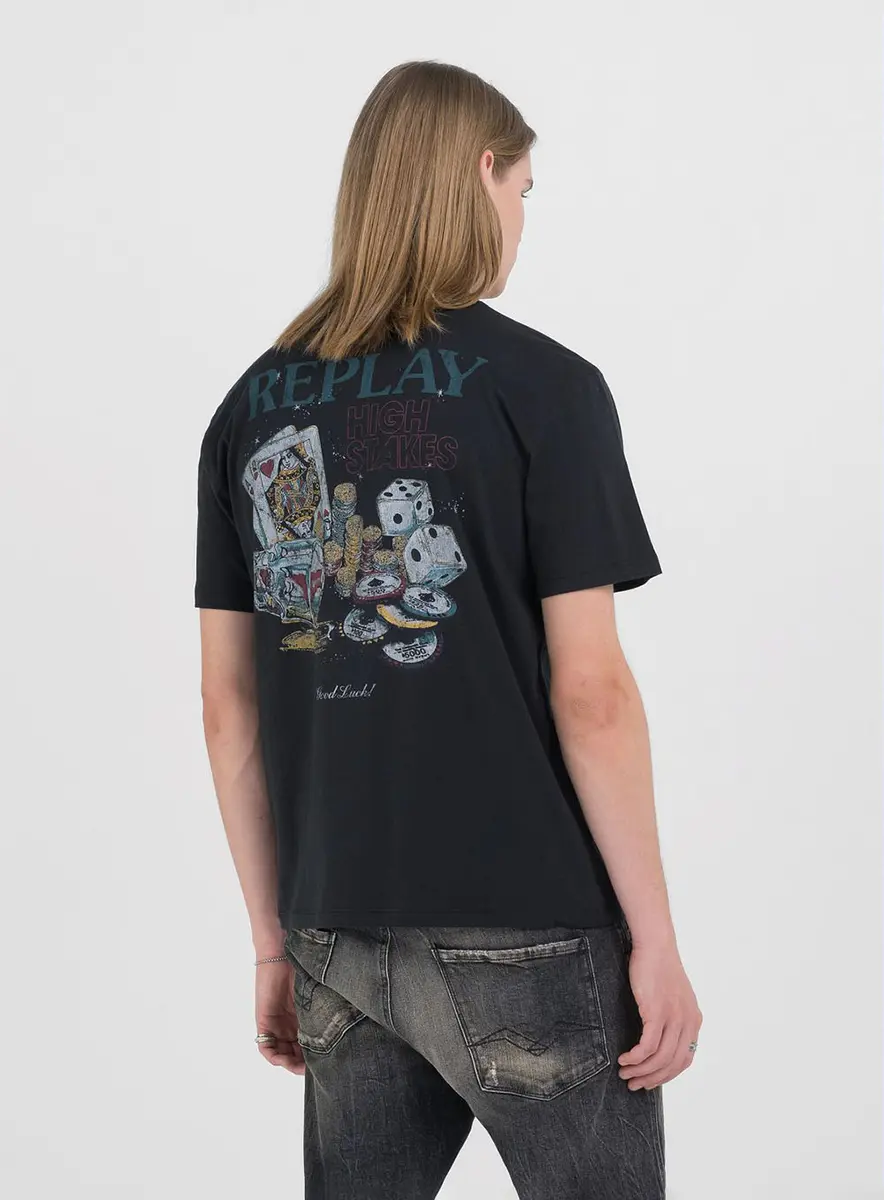 Camiseta Masculina Reta Graphic Replay Preto Lcecci