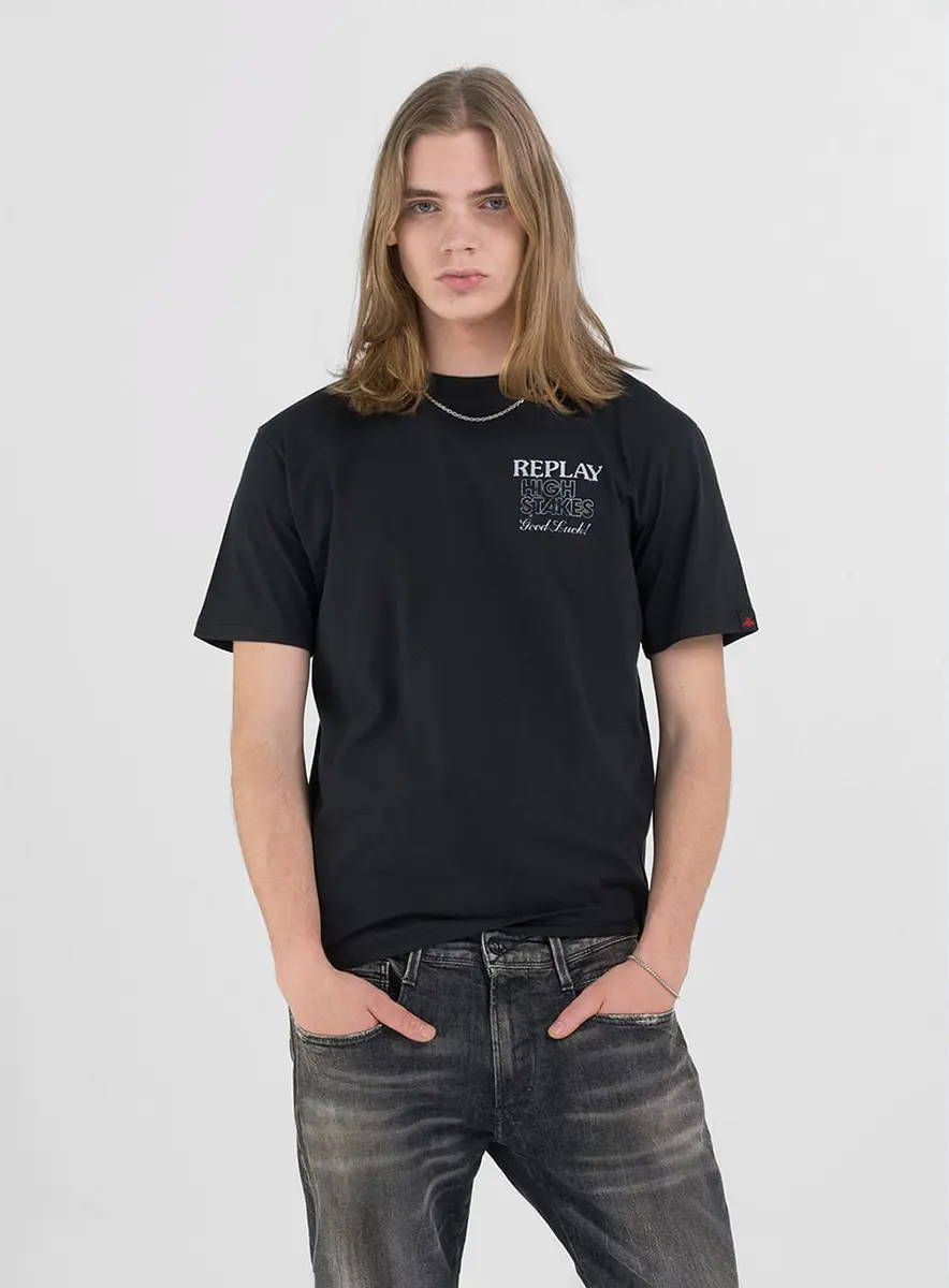 Camiseta Masculina Reta Graphic Replay Preto Lcecci