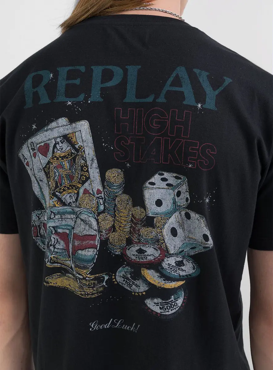 Camiseta Masculina Reta Graphic Replay Preto Lcecci
