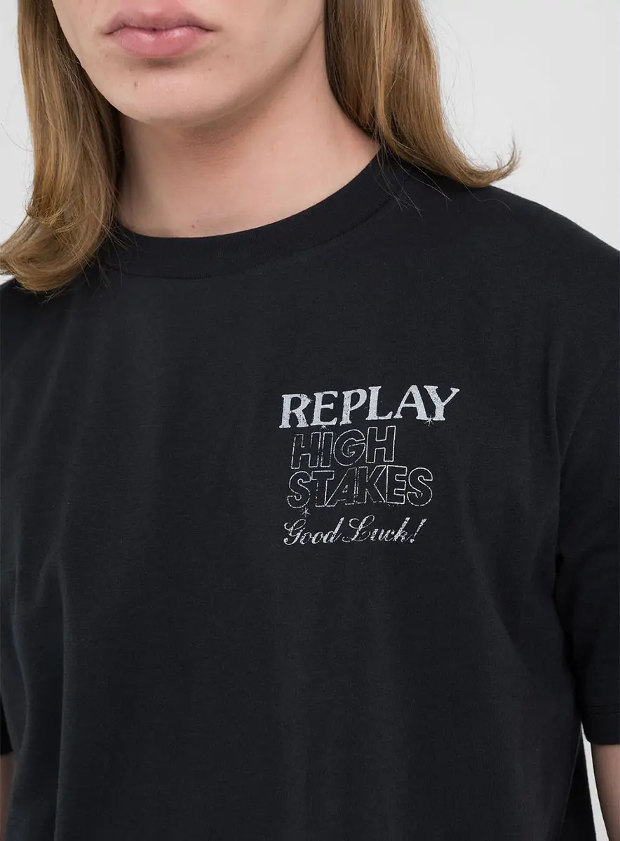 Camiseta Masculina Reta Graphic Replay Preto Lcecci