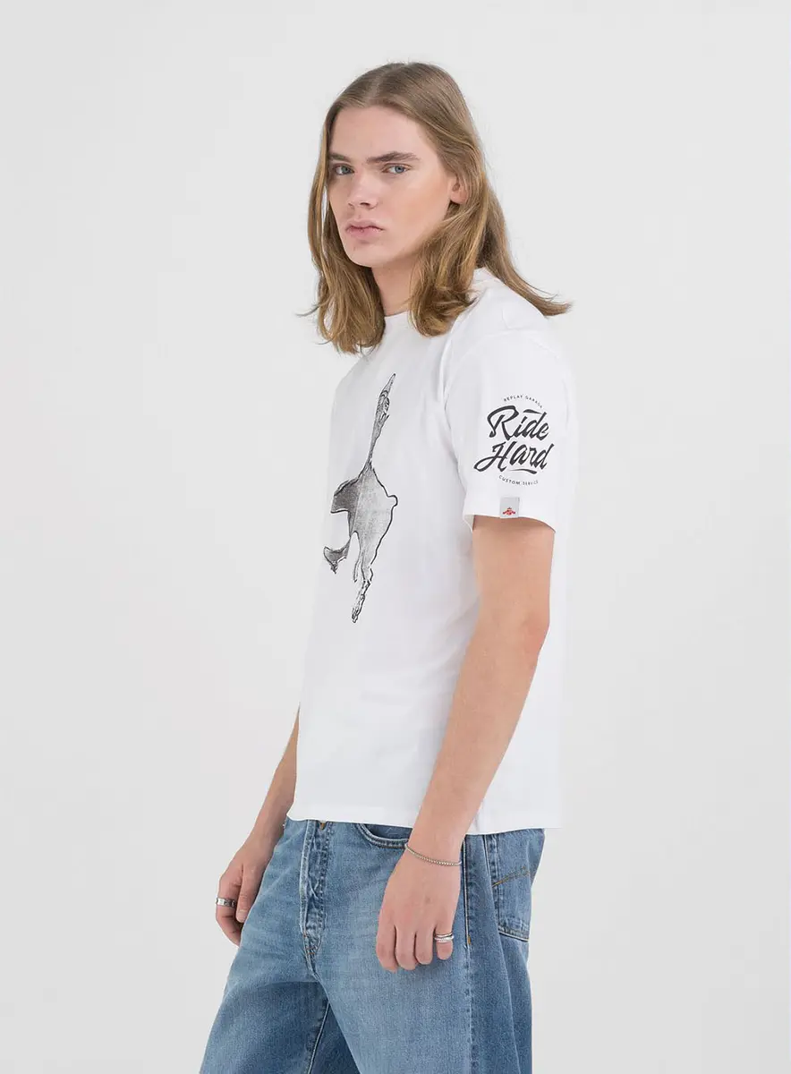 Camiseta Masculina Clássica Estampada Branca Preto Lcecci