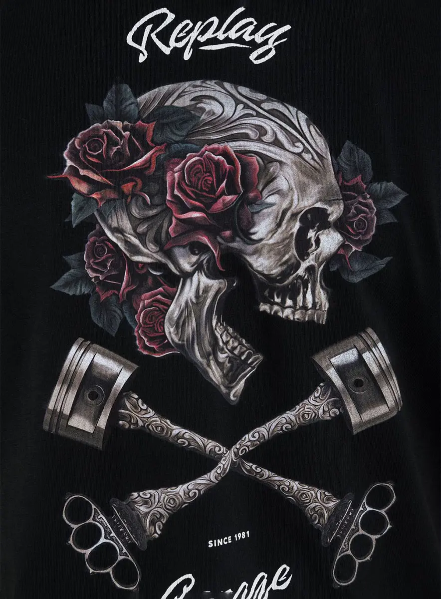Camiseta Garage Skull Roses Preto Lcecci