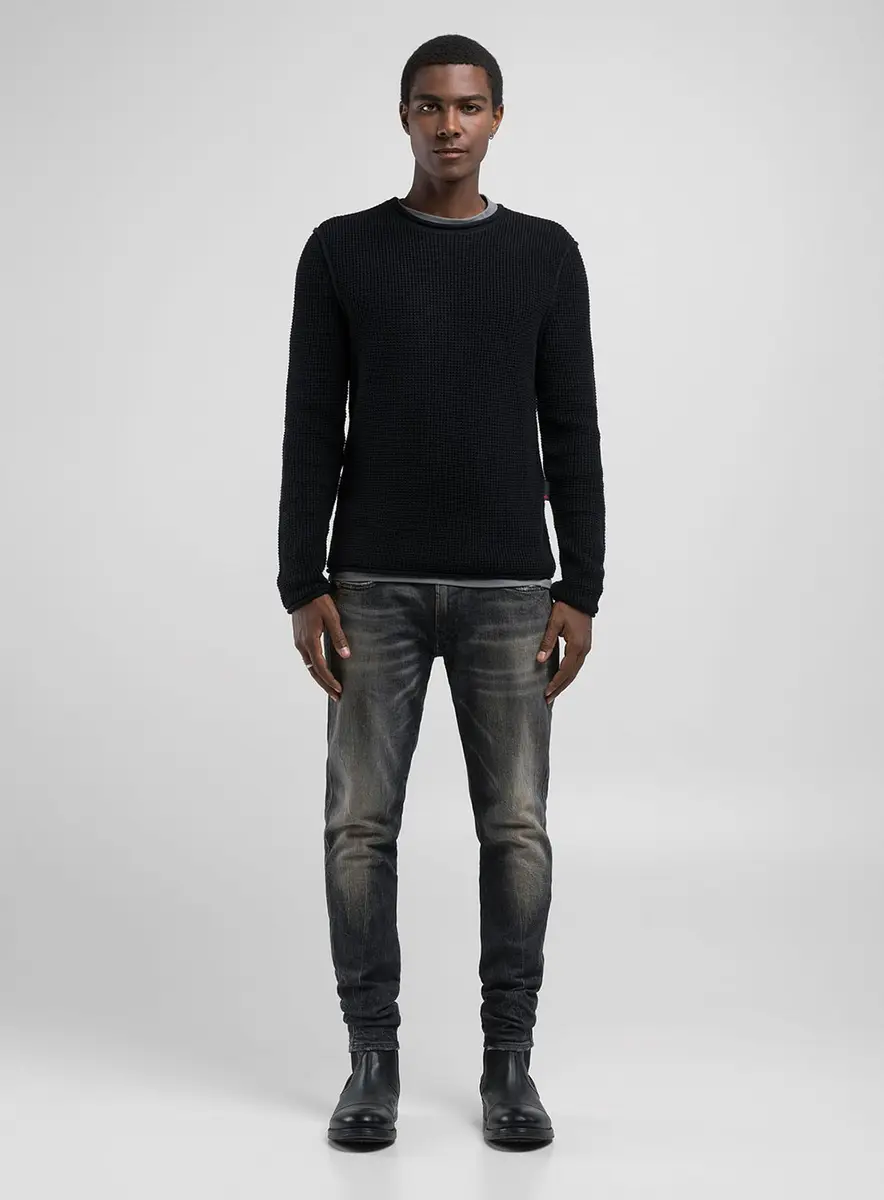 Suéter Masculino Tricô Waffle Básico Preto Lcecci
