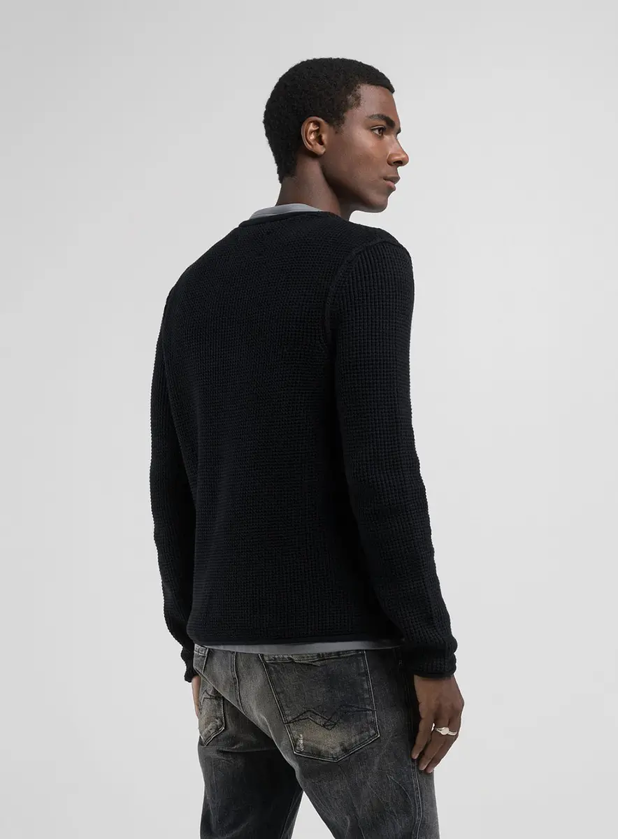 Suéter Masculino Tricô Waffle Básico Preto Lcecci