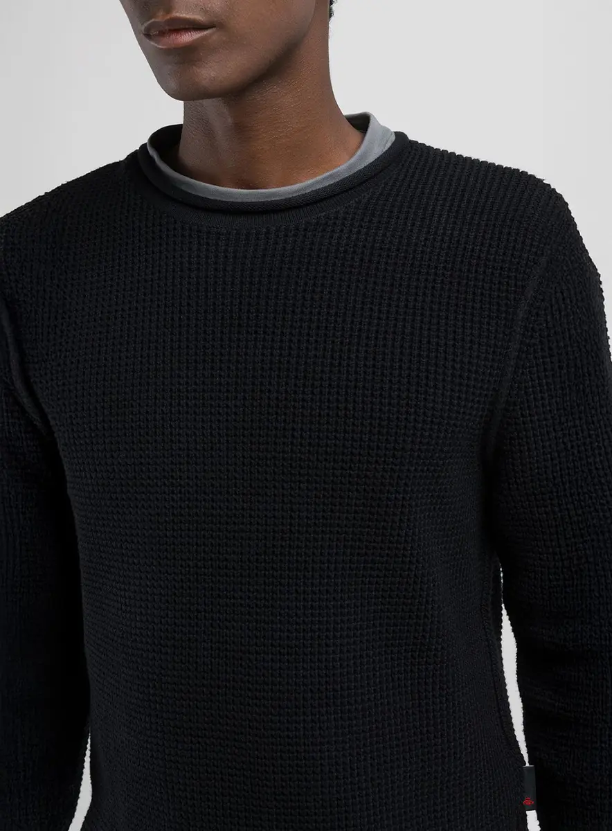 Suéter Masculino Tricô Waffle Básico Preto Lcecci