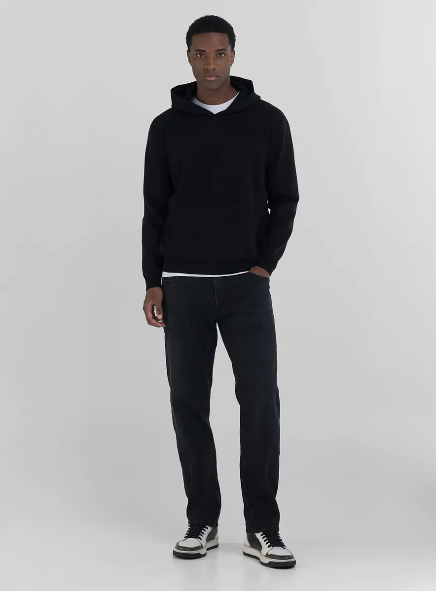 Suéter Masculino Básico Com Capuz Preto Lcecci