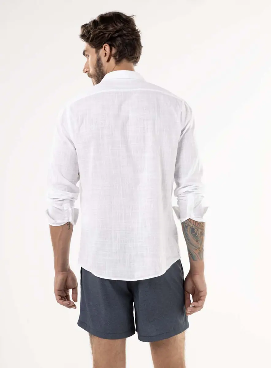 Camisa Slim Manga Longa Com Bordado Branco Lcecci