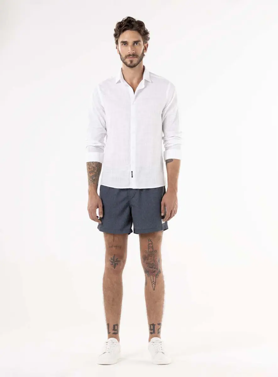 Camisa Slim Manga Longa Com Bordado Branco Lcecci