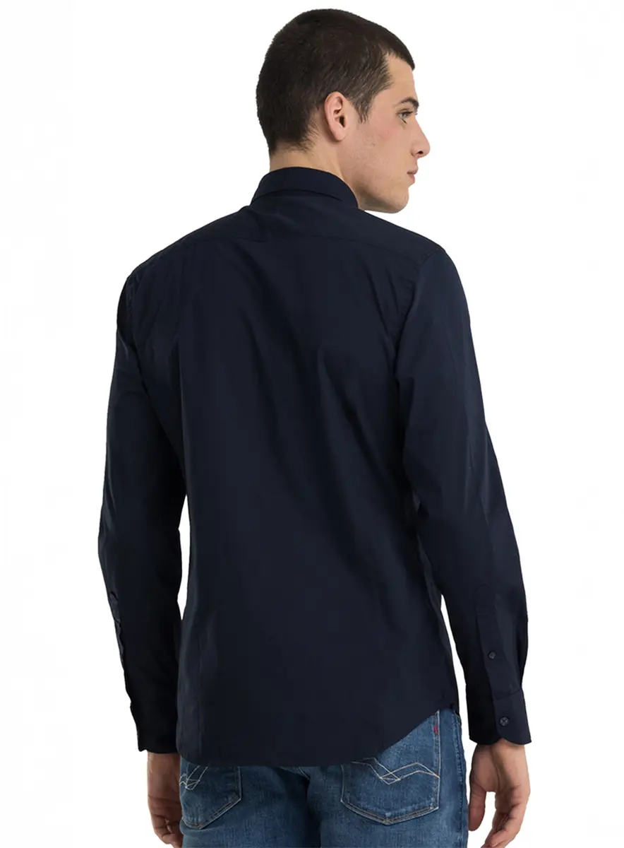 Camisa Masculina Slim Manga Longa Azul Replay